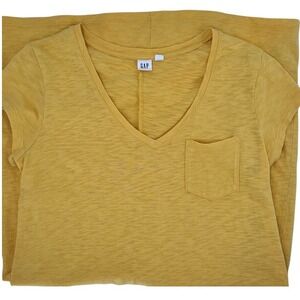 Gap Womens Mustard Yellow Slub Knit V-Neck Short Sleeve Pocket T-Shirt Dress M